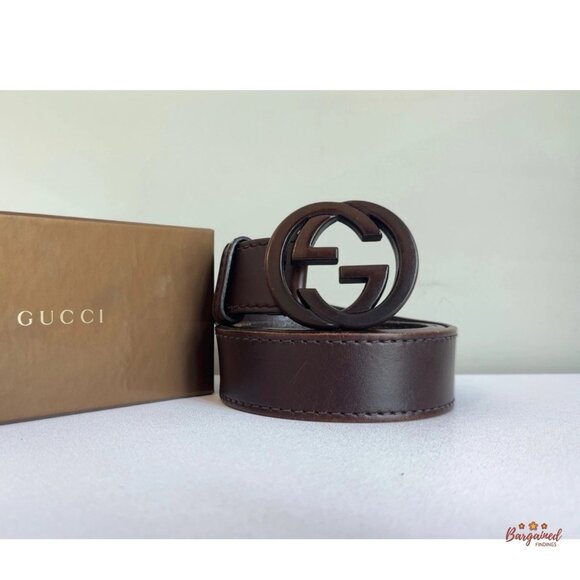 Authentic Gucci Dark Brown Leather Bamboo Interlocking G Buckle Belt 95/38 - Picture 12 of 13